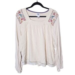Knox‎ Rose Cream Embroidered Boho Peasant Top Size XXL Crochet Lace